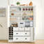 Garde-manger Farmhouse, armoire de rangement pour salle à manger avec 4 portes pliables, prise de courant, tablettes, supports à vin et plateaux de service-213624168