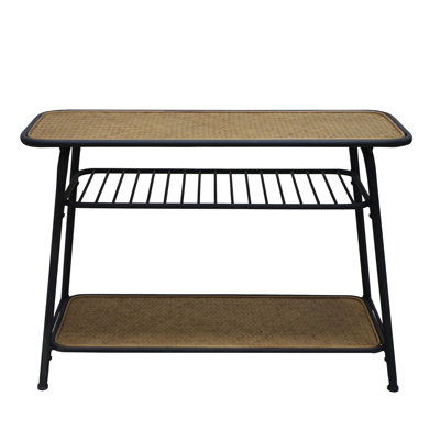 Metal 42.13 in. Brown Rounded Rectangle Table with Rack and Bottom Shelf