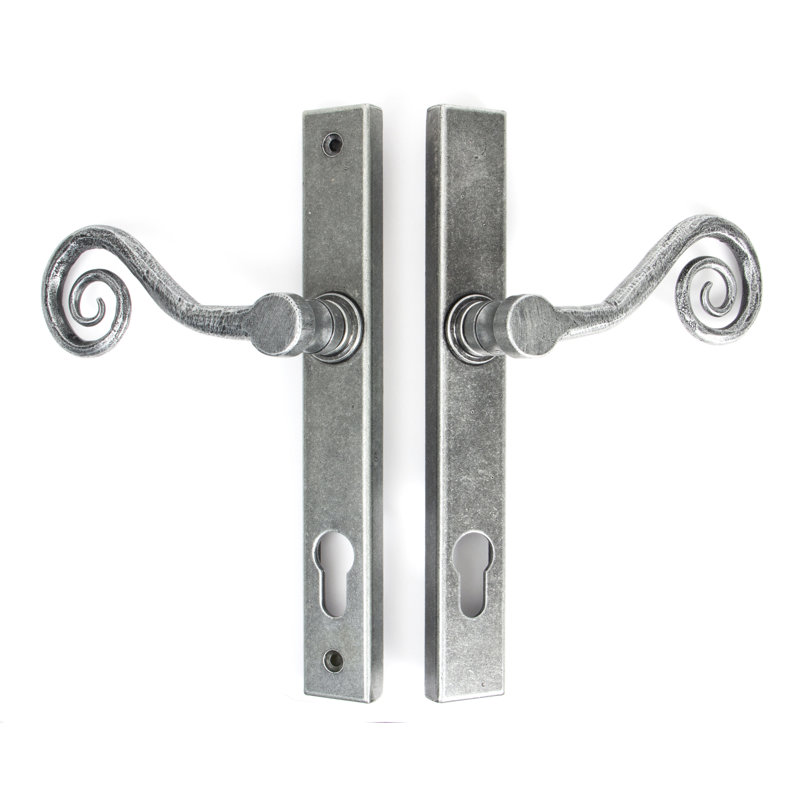 Monkeytail Lock Left Hand Door Handle, Pewter Patina, Right