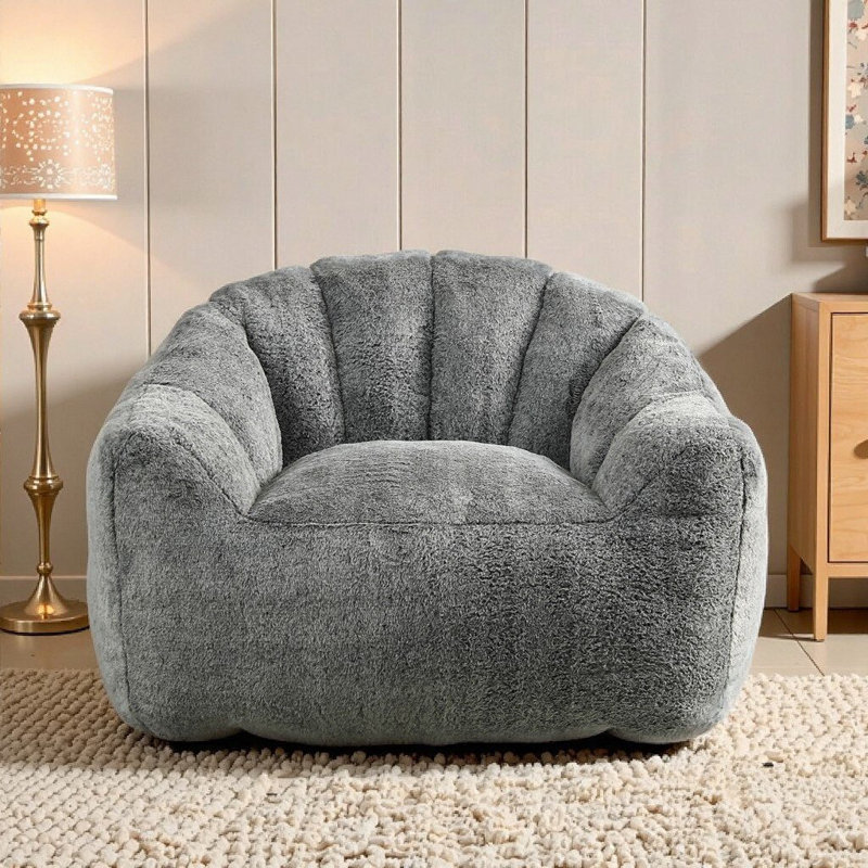 Compression Velvet Fabric Shell-Shaped Large Bean Bag Chair, Gray 