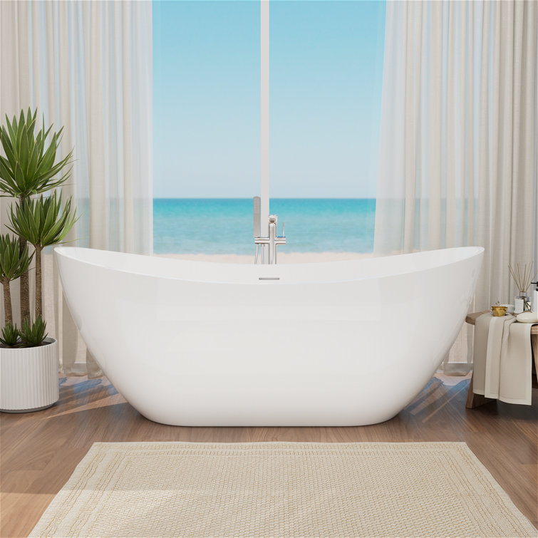 67" x 28"  Acrylic Oval Design with Double Slipper Freestanding Tub with Chrome Drain & Overflow, Spa-Inspired Luxury for Modern Bathrooms