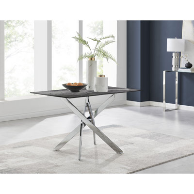 Chanden Luxury Marble Effect Glass 4 Seater Dining Table - Modern Statement Design