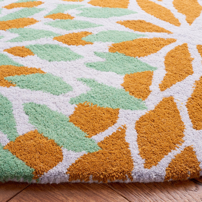 Strothers Floral Handmade Tufted Cotton/Wool Blue/Orange/Red Area Rug, Runner 2'3" x 8'