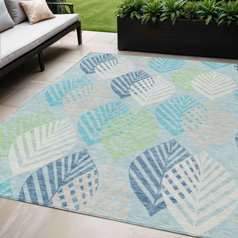Tapis intérieur / extérieur lavable floral bleu sarcelle 5 pi x 8 pi HomeRoots