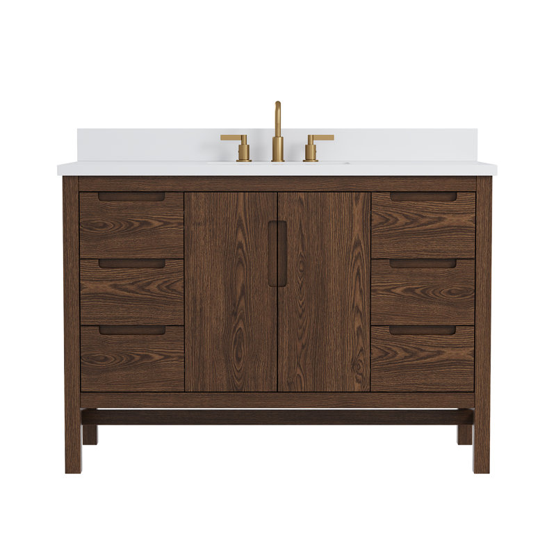 Wilce 48" Freestanding Bathroom Vanity In Chocolate Oak With Undermount Sink & Quartz Top