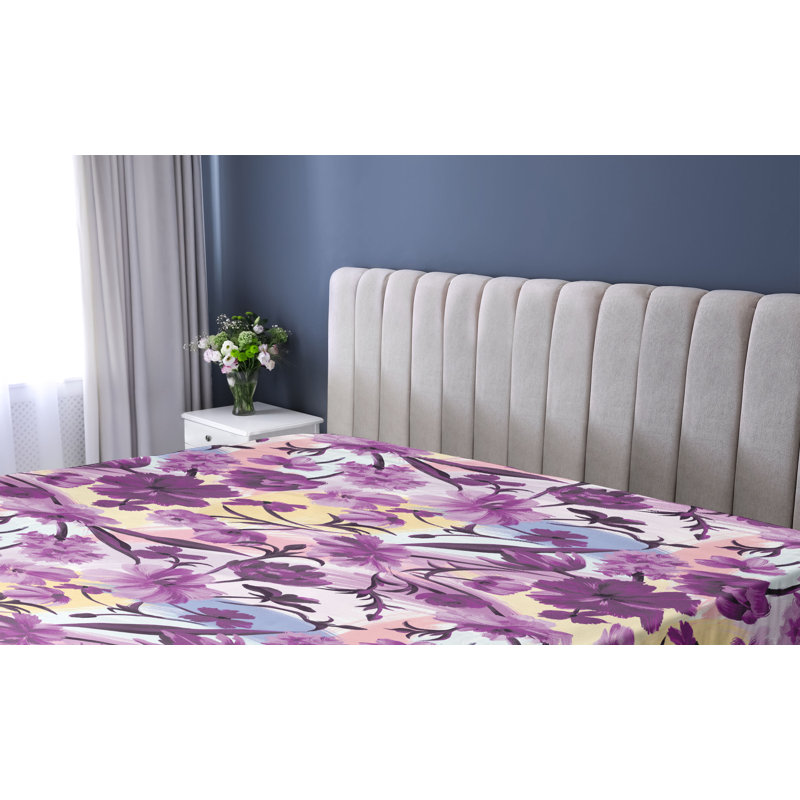 Drap-housse floral Ambesonne Fleurs Boho Vibes Motif Lilas mauve pâle / moutarde