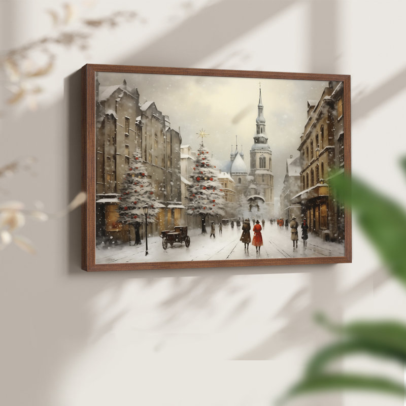 Chirstmas Art-CCCXLI -Framed Print - Restickable, H 11 po x l 14 po, Noyer