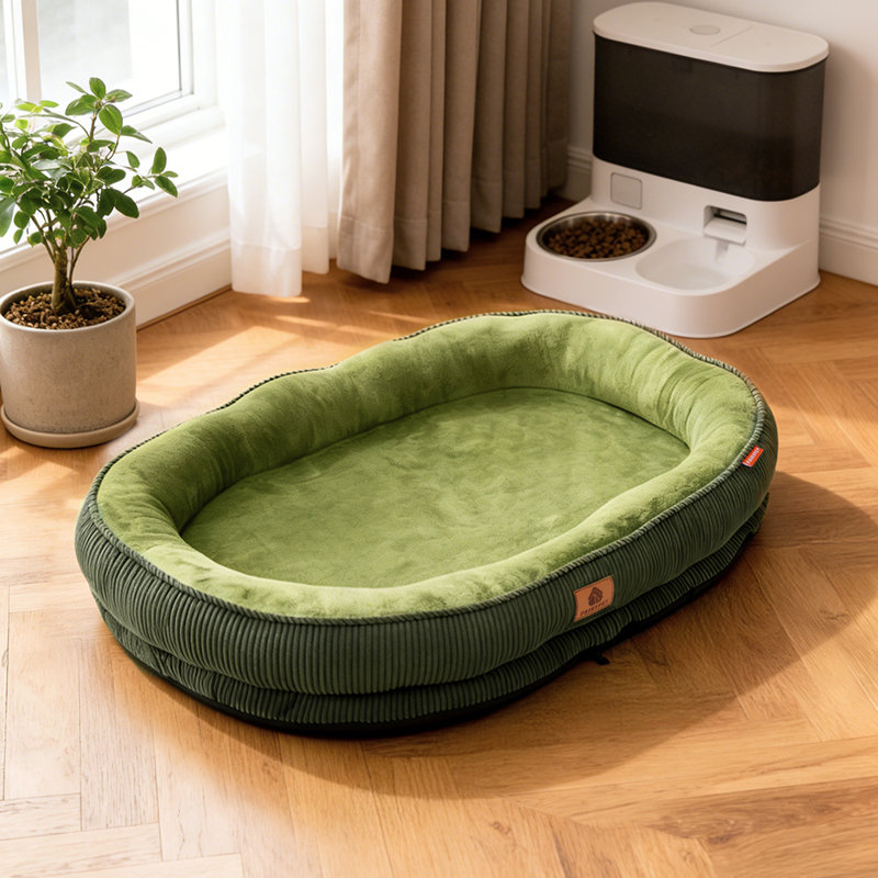 Corduroy Pet Bed, Large (12.5cm H x 75cm W x 60cm D), Green