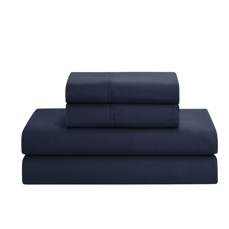 8 Piece Bed In A Bag Pintuck Comforter Set with Bed Sheets, Navy, Queen