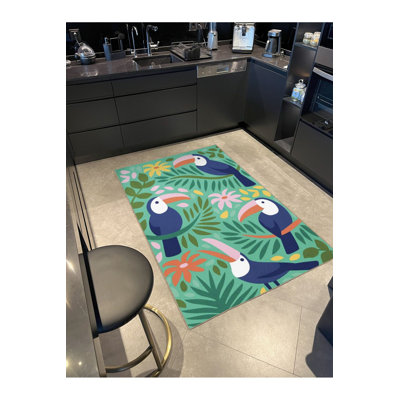 Tapis vert tissé à rayures vert