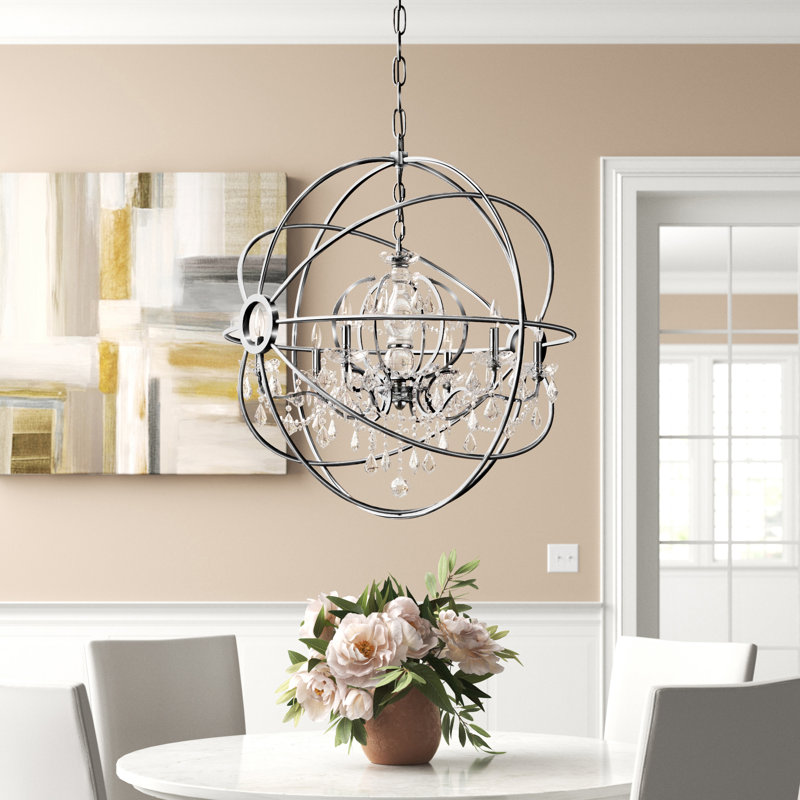 Svante 6 - Light Candle Style Globe Chandelier with Crystal Accents, Crystal (Clear), Polished Nickel