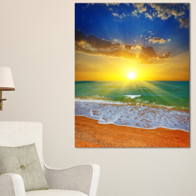 Plage, reproduction d'art sur toile, Dramatic Seashore, reproduction de photo - ciel de bord de mer dramatique en jaune