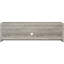 Meuble télé 71 po avec bois flottant gris conifère, forme basse large et rangement caché pour console en bois flottant avec compartiments design
