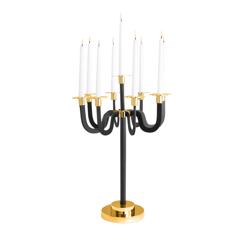 Coralie Stainless Steel 9 Light Removable Arm Candelabra, Black/Gold