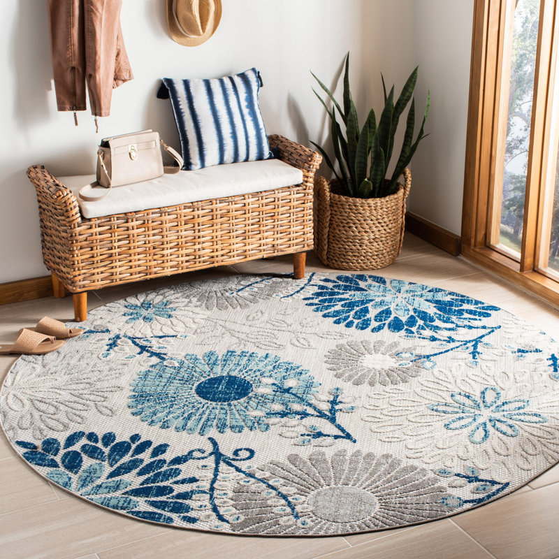 Kellems Performance Floral Indoor/Outdoor Area Rug, Round 11', Gray/Blue