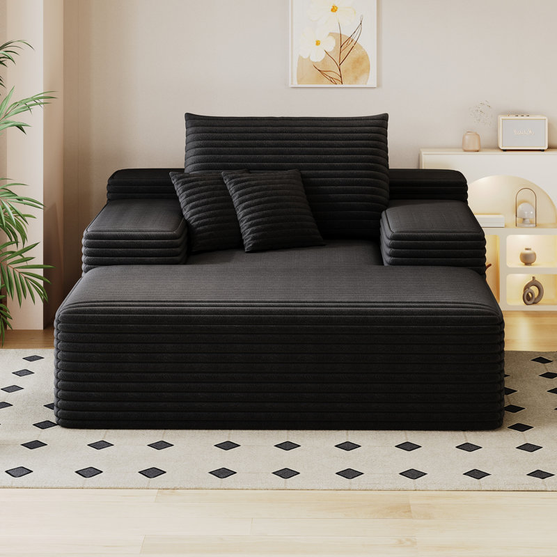 Chaise longue en velours côtelé noir pour le confort d'un cinéma maison, sans assemblage, siège profond surdimensionné avec un sommeil spacieux, matériau doux pour la peau, éponge haute densité, conception lombaire ergonomique et