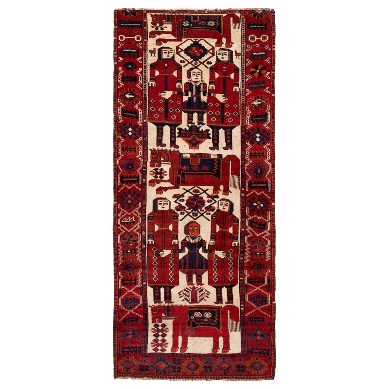 Tapis rouge en laine des années 1990 de 4 pi 9 po x 10 pi 11 po Hyri