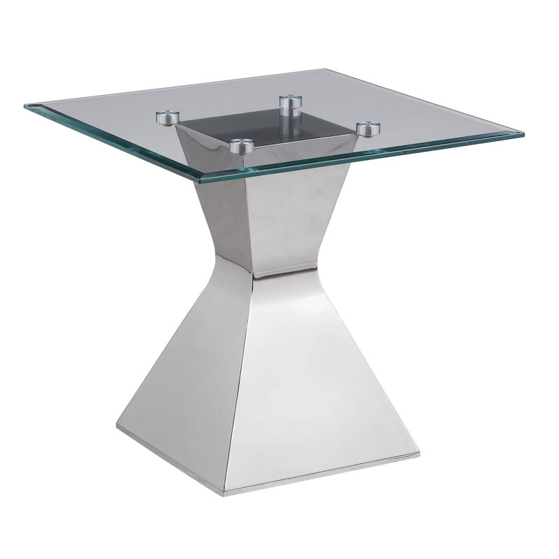 Table de bout en acier inoxydable avec plateau en verre et chrome