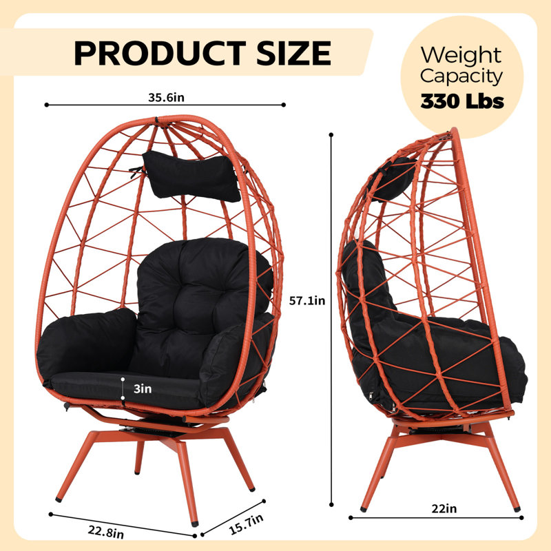Swivel Patio Lounge Chairs, Steel Rattan Egg Style For Home Patio