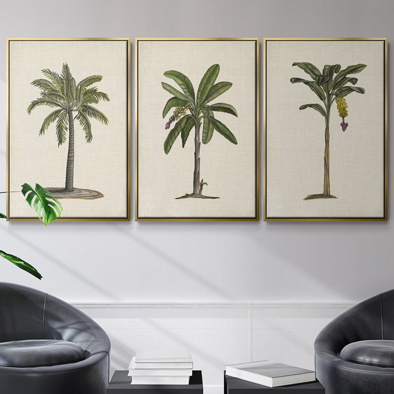 Ensemble de 3 palmiers UK CH AU U CH encadrés sur toile, H 36 po x l 72 po, Or