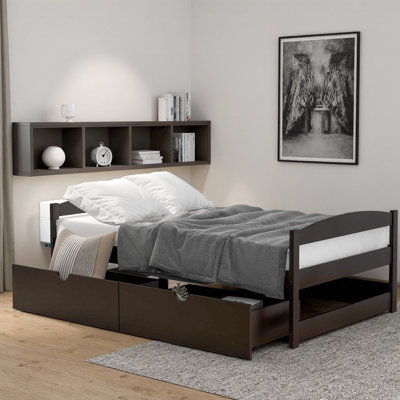 Platform Bed with 2 Storage Drawers – White, Solid Pine Wood Frame, No Box Spring Needed – Space‑Saving Bed with Side Drawers for Kids’ Room, Guest Room, or Small Apartment