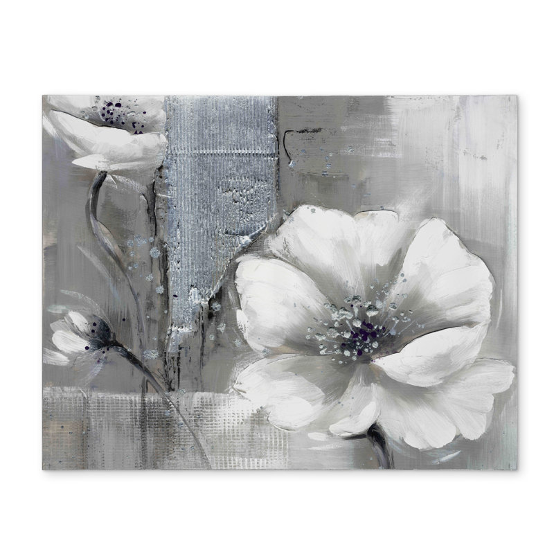 Monochrome Silver Floral Placemat - White Botanical Decor