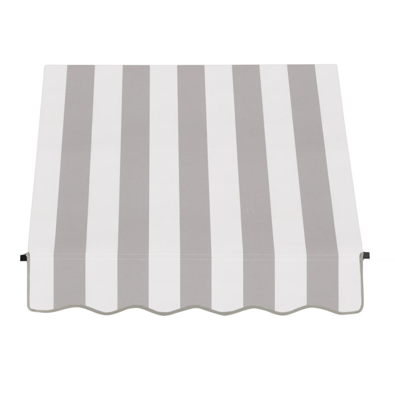 Awntech Santa Fe Acrylic Fabric Fixed Awning with Iron Rope Arms, 44" H x 52.5" W x 24" D, Gray/White Stripe