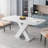 Modern Square Dining Table, Stretchable, White Table Top+MDF X-Shape Table Leg With Metal Base-407007950