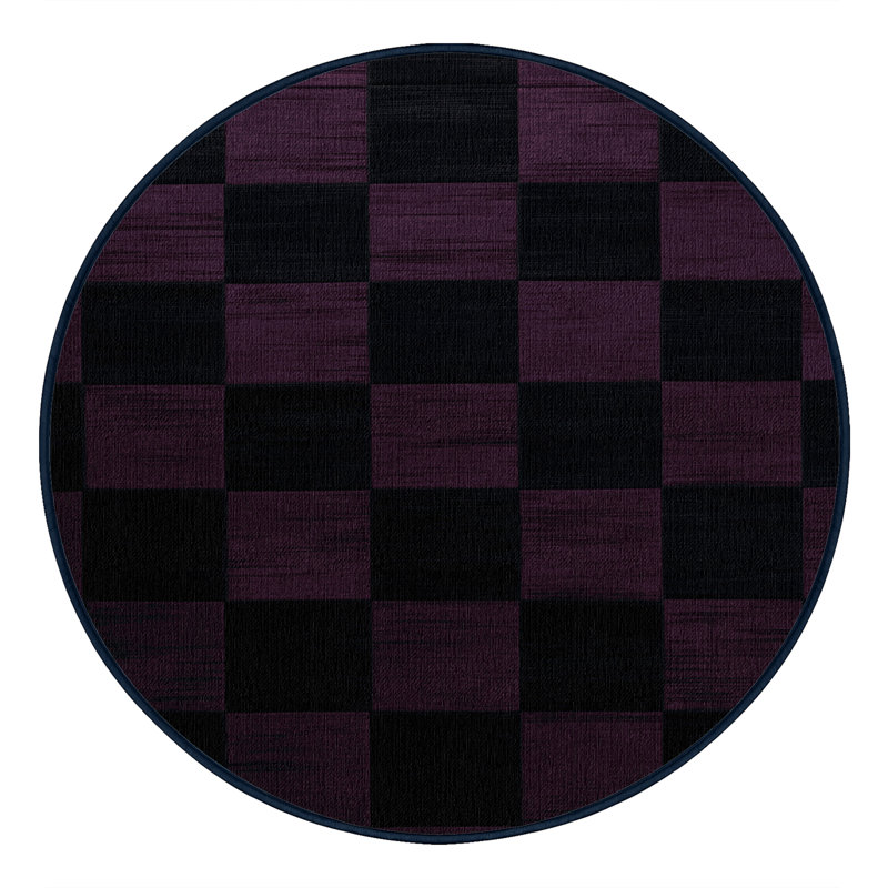 Machine Washable Checkered Blue Area Rug, Round 7'