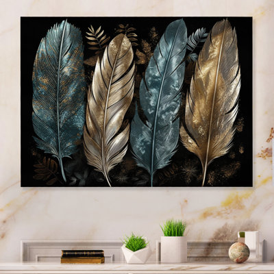 Gold Gilded Feathers I - Glam Feather Metal Wall Decor