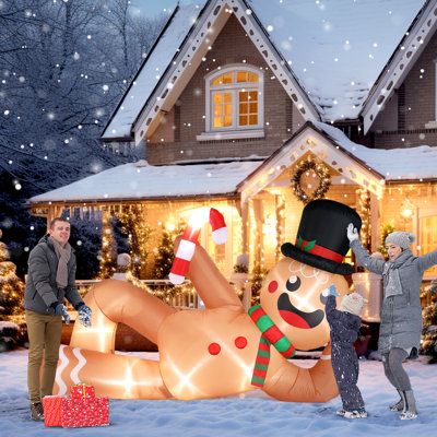 118" W LED Lighted Lying Gingerbread Man Inflatable 