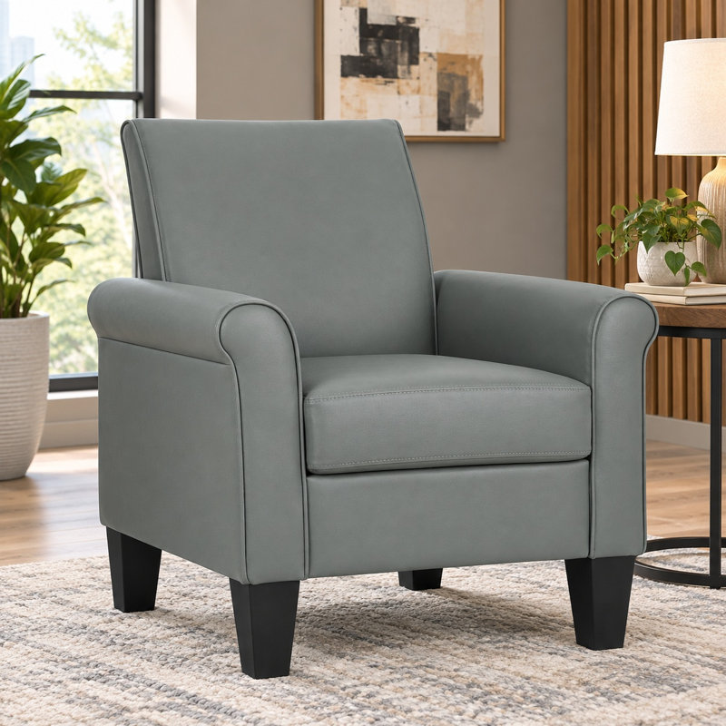 Fauteuil rembourré en similicuir de 29 po Alrun, Similicuir gris
