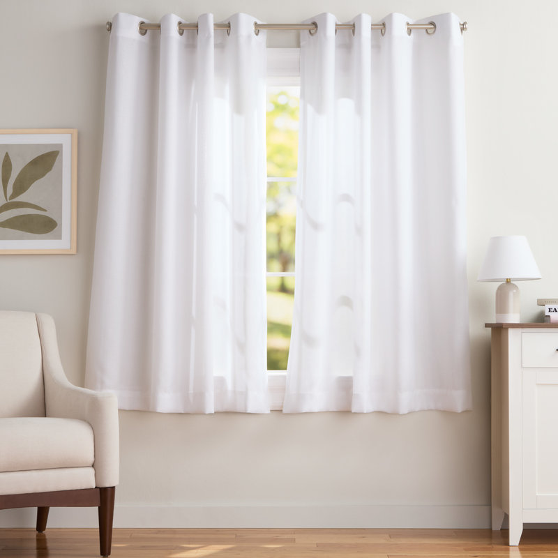 Loha GT Aaliyah Solid Color Semi-Sheer Grommet Curtain Panels, Winter White, 52" W x 63" L