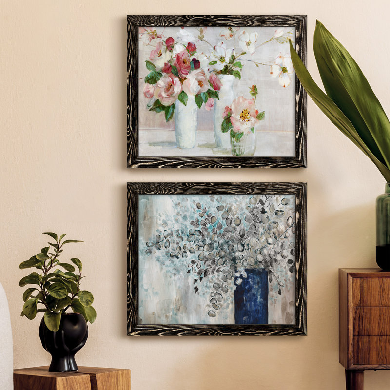 Shades Of Blush - Ensemble de 2 peintures sur toile encadrées, H 24 po x l 36 po x P 1,5 po, Cadre noir