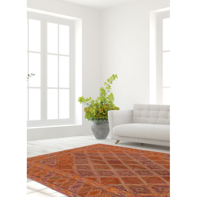 Tapis orange brûlé noué à la main de conception unique 4 pi 9 po x 6 pi 3 po Jodyann