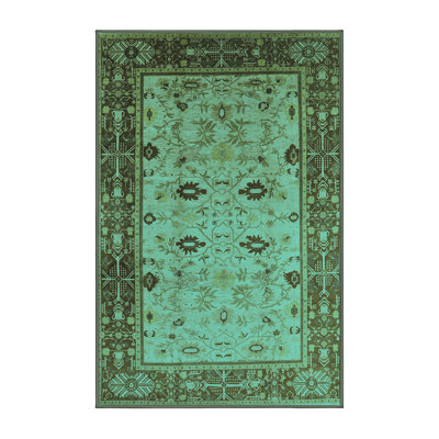Tapis oriental en laine / polyester tissé à la machine en turquoise / brun