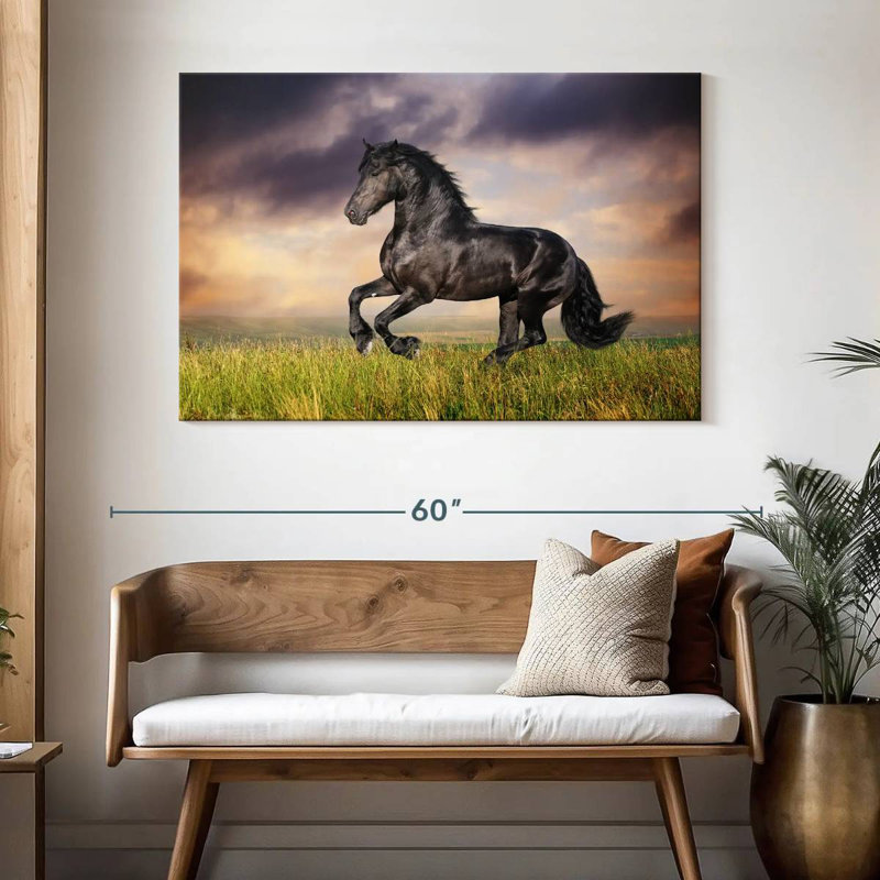 Cheval frison galopant Brampt, H 32 po x l 48 po