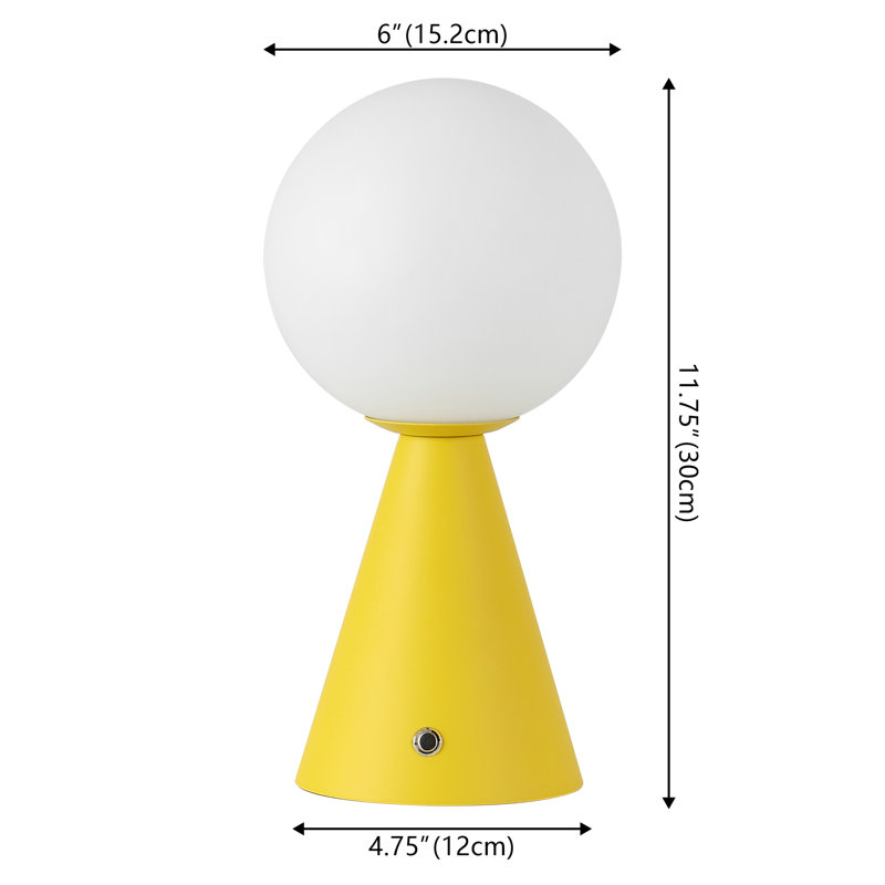 Macie 11.75" Modern Minimalist Globe Rechargeable/Cordless Dimmable Integrated LED Table Lamp with Touch Sensor, Yellow