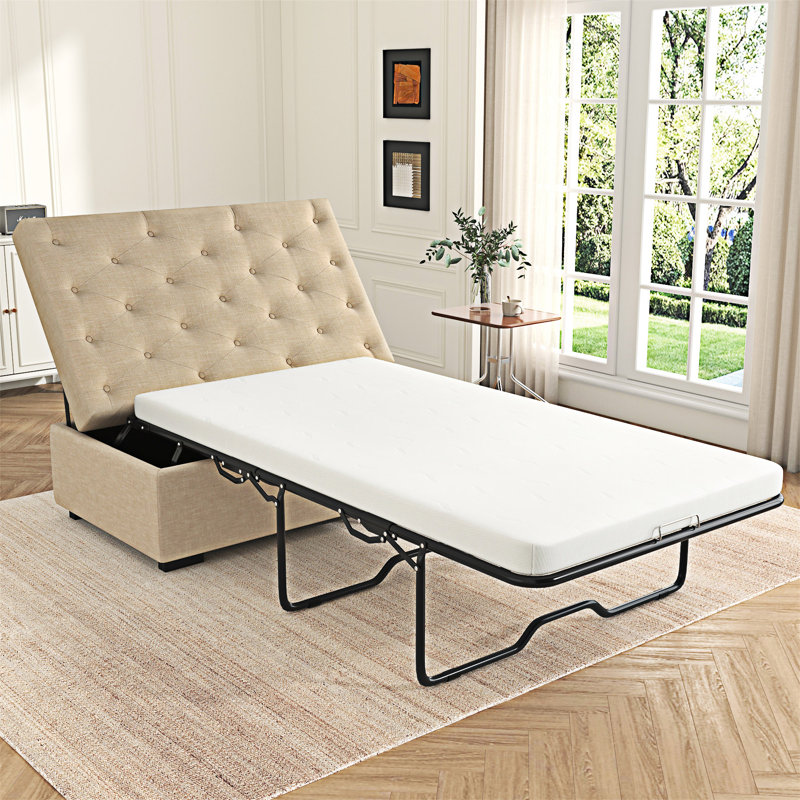 Canapé-lit pliant avec matelas à mémoire de forme, Beige