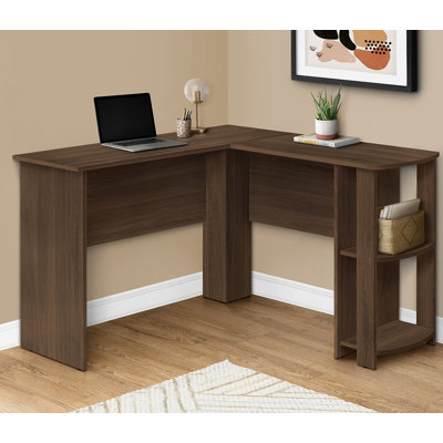 Bureau d'ordinateur en L avec tablettes de rangement, idéal pour les bureaux à domicile et les espaces de travail en coin, conception moderne, solution peu encombrante