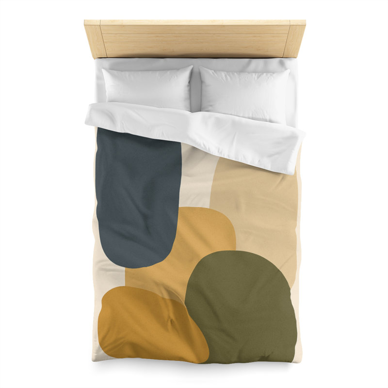 Microfiber Duvet Cover Boho Style, Design 14, Twin Duvet Cover, Navy/Green/Yellow/White