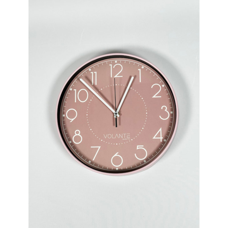 Horloge murale élégante, rose et blanche, 11,8 x 11,8 x 1,8 pouces | 100% plastique avec couvercle en verre véritable | Parfait pour la décoration intérieure et le bureau, design élégant, facile à lire, mouvement silencieux