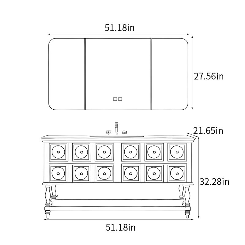 Armoire de salle de bain américaine., Brun, H 32,28 po x l 51,18 po x P 21,65 po