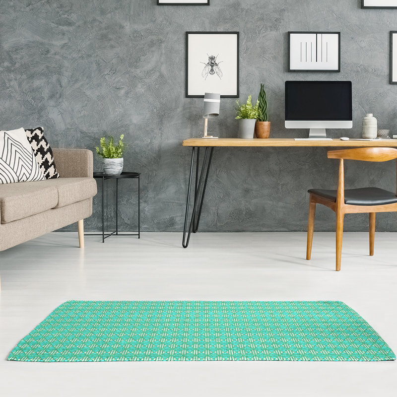 Tapis de couleur verte losanges ligné, Rectangle 5 pi x 7 pi