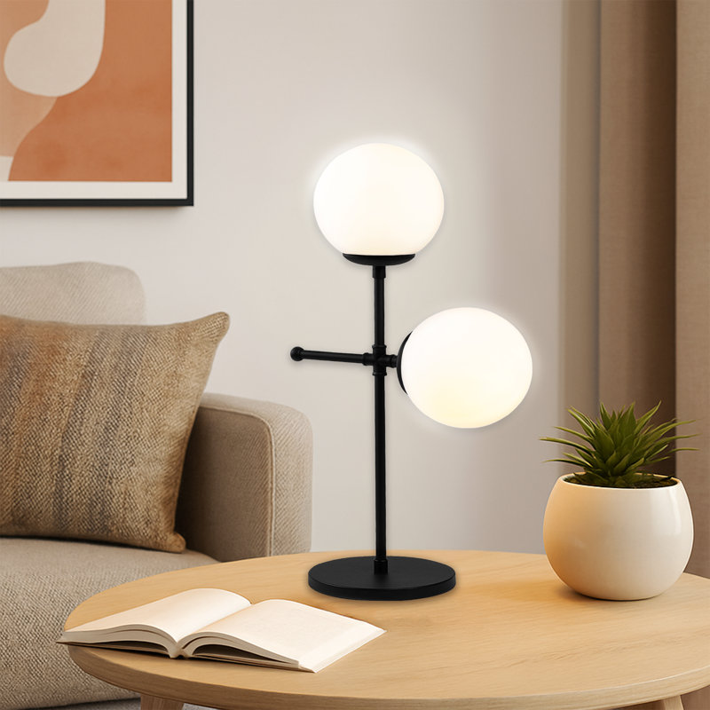 Lampe de table à culot en verre 2 lumières avec base en métal noir - Double lumière moderne, Noir