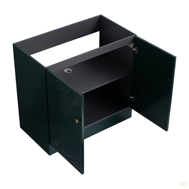 Meuble-lavabo autoportant 36 po avec 2 portes à fermeture en douceur (emballage KD) - sans le lavabo, Vert foncé, Doré