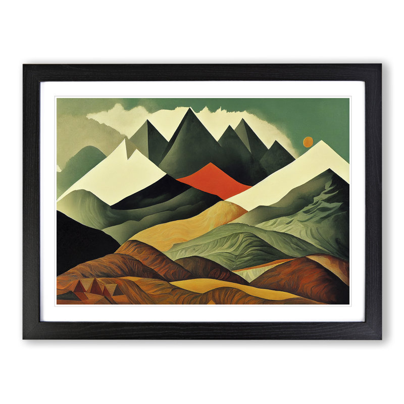 Fascinating Mountain Landscape Abstract - Single Picture Frame Print, Black, 46cm H x 64cm W x 2cm D