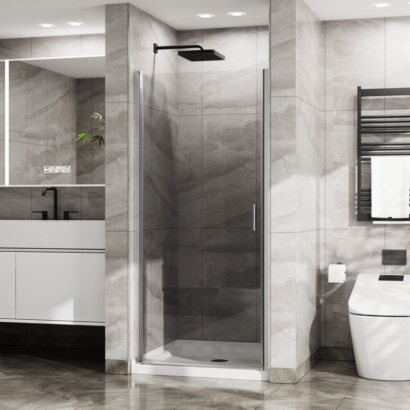 34"X72" Pivot Shower Enclosure, 1/4" Tempered Glass, Finish, Semi-, Double Seal Strips, 90 Swing Semi- Door, 34"X72", , Dual Adjustable Door