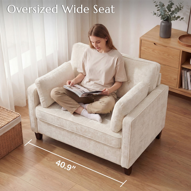 2 Pieces 40.9" Oversized Accent Chair With 32" Extra-Wide Seat, 6.7" Thick Cushion Comfy Tufted Armchair With Solid Wood Legs  And 2 Pillows, Chenille