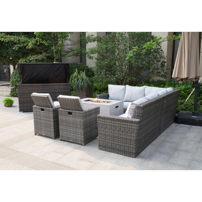 Ensemble de patio 10 pièces en rotin avec coussins